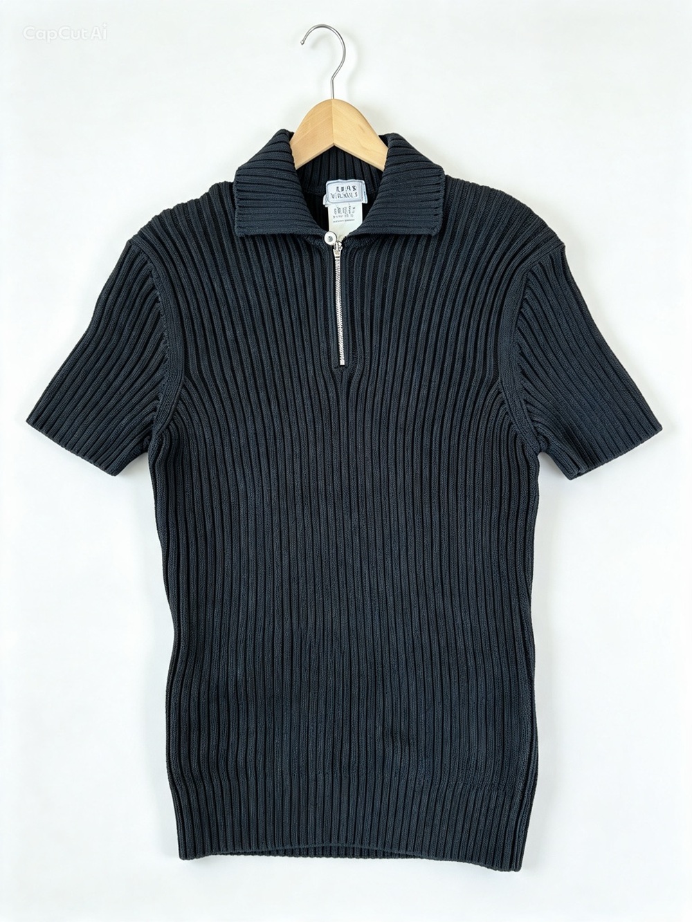 Vintage 90s Gianni Versace Ribbed Knit Half Zip Polo Shirt Black Size 54